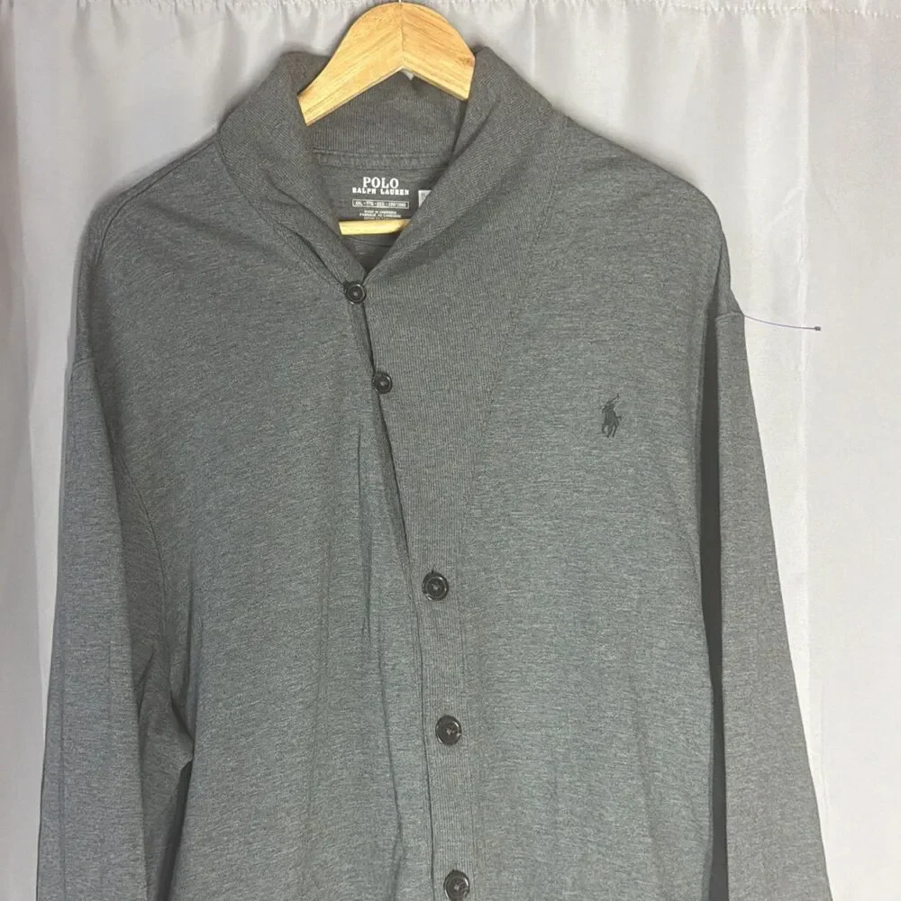 Polo Ralph Lauren Shawl Collar Cardigan Gray Cotton Sweater Men’s Button Front